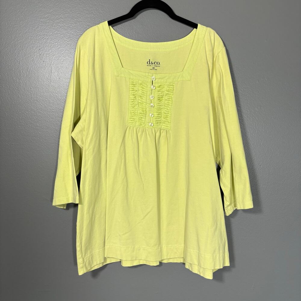 D & Co Yellow Green Pleated Front Boho Minimalist Top - 2X - Women's Plus Size